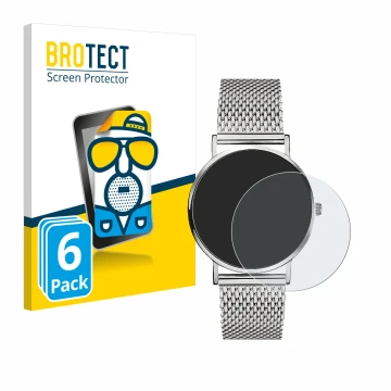 Front side of a product packaging with the brand logo BROTECT. Next to it is the device Liebeskind New Case Mesh (34 mm) shown