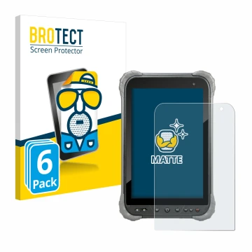 Front side of a product packaging with the brand logo BROTECT. Next to it is the device Juniper Systems Cedar CT8X2 shown with