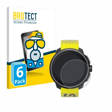 Front side of a product packaging with the brand logo BROTECT. Next to it is the device Suunto Race shown with the correspondi