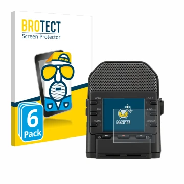 Front side of a product packaging with the brand logo BROTECT. Next to it is the device Zoom Q2n-4K shown with the correspondi