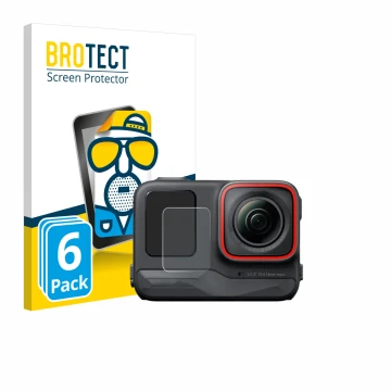 Front side of a product packaging with the brand logo BROTECT. Next to it is the device Insta360 Ace Pro (Front display) shown