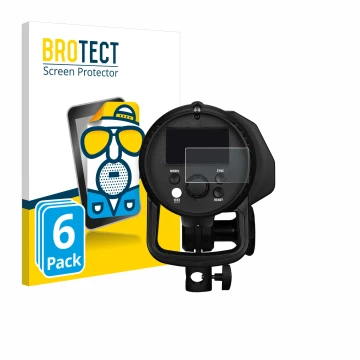 Front side of a product packaging with the brand logo BROTECT. Next to it is the device Profoto B1X shown with the correspondi