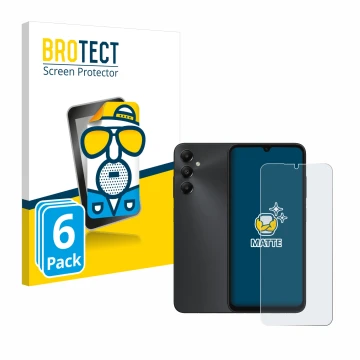 Front side of a product packaging with the brand logo BROTECT. Next to it is the device Samsung Galaxy A05s shown with the cor