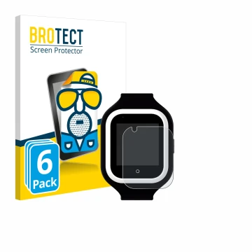 Front side of a product packaging with the brand logo BROTECT. Next to it is the device SaveFamily Iconic Plus 4G shown with t