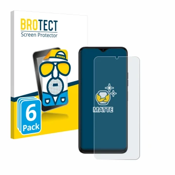 Front side of a product packaging with the brand logo BROTECT. Next to it is the device Tecno Spark 10 5G shown with the corre