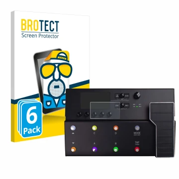 Front side of a product packaging with the brand logo BROTECT. Next to it is the device Line 6 POD Go shown with the correspon