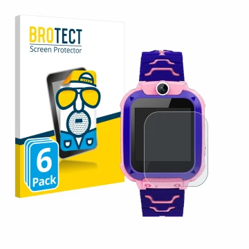 Front side of a product packaging with the brand logo BROTECT. Next to it is the device Bothergu Kids Smartwatch Q12 shown wit