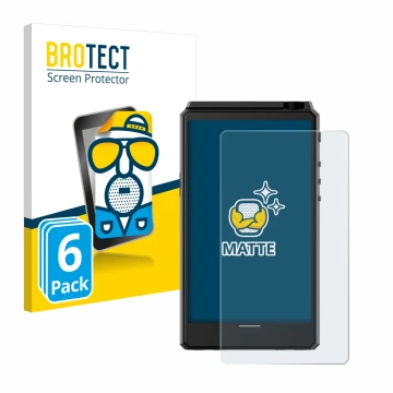 Front side of a product packaging with the brand logo BROTECT. Next to it is the device Hiby R6 III shown with the correspondi