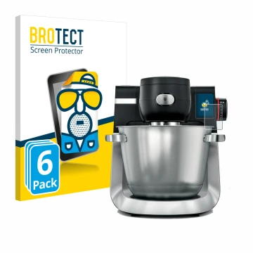 Front side of a product packaging with the brand logo BROTECT. Next to it is the device Bosch MUM Serie 6 shown with the corre