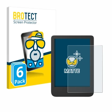 Front side of a product packaging with the brand logo BROTECT. Next to it is the device Tolino Shine 5 Color 2024 shown with t