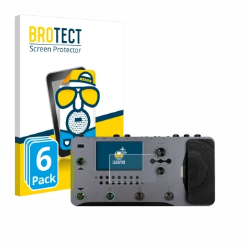 Front side of a product packaging with the brand logo BROTECT. Next to it is the device Mooer GE1000 shown with the correspond