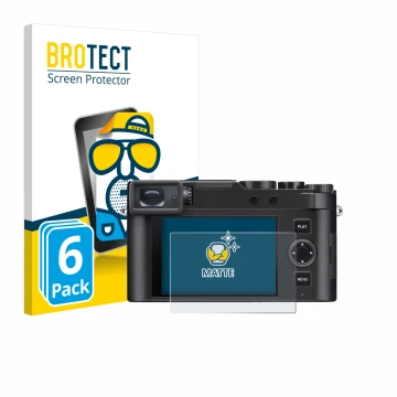 Front side of a product packaging with the brand logo BROTECT. Next to it is the device Leica D-Lux 8 shown with the correspon