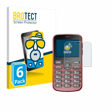 Front side of a product packaging with the brand logo BROTECT. Next to it is the device Doro 1880 shown with the corresponding