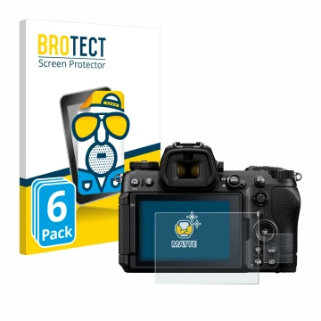 Front side of a product packaging with the brand logo BROTECT. Next to it is the device Nikon Z6 III shown with the correspond