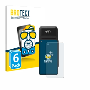 Front side of a product packaging with the brand logo BROTECT. Next to it is the device Verifone T650c shown with the correspo