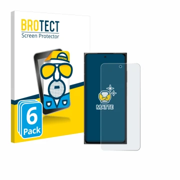 Front side of a product packaging with the brand logo BROTECT. Next to it is the device HMD Skyline shown with the correspondi