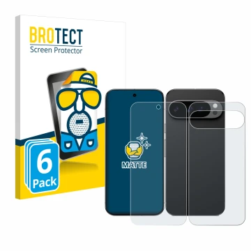 Front side of a product packaging with the brand logo BROTECT. Next to it is the device Google Pixel 9 Pro XL (Front+Back) sho