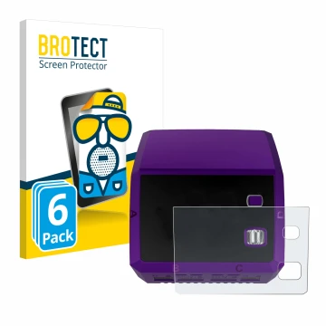 Front side of a product packaging with the brand logo BROTECT. Next to it is the device SkyRc Q200 neo shown with the correspo