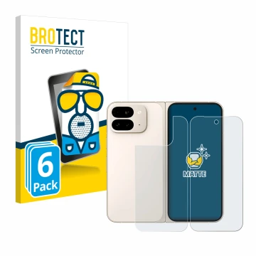 Front side of a product packaging with the brand logo BROTECT. Next to it is the device Google Pixel 9 Pro Fold (Front+Back) s
