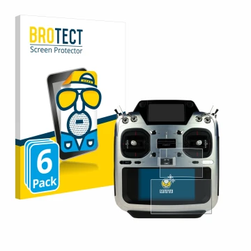 Front side of a product packaging with the brand logo BROTECT. Next to it is the device Futaba T26SZ shown with the correspond
