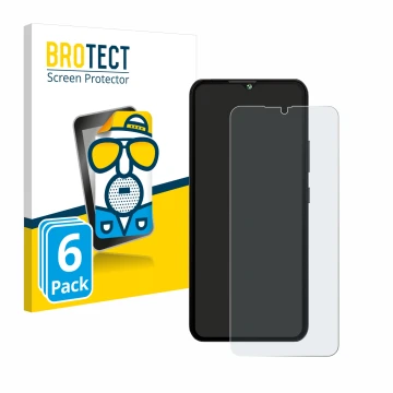 Front side of a product packaging with the brand logo BROTECT. Next to it is the device Cubot A10 shown with the corresponding
