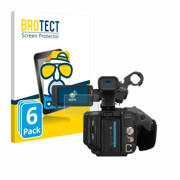 Front side of a product packaging with the brand logo BROTECT. Next to it is the device Sony PXW-Z200 shown with the correspon