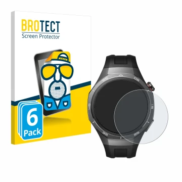 Front side of a product packaging with the brand logo BROTECT. Next to it is the device Huawei Watch GT 5 Pro (46 mm) shown wi