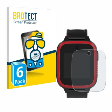 Front side of a product packaging with the brand logo BROTECT. Next to it is the device Xplora Let's Go shown with the corresp