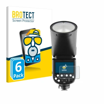 Front side of a product packaging with the brand logo BROTECT. Next to it is the device Godox TT685 II shown with the correspo