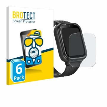 Front side of a product packaging with the brand logo BROTECT. Next to it is the device RAYOFI Kids Smartwatch shown with the 
