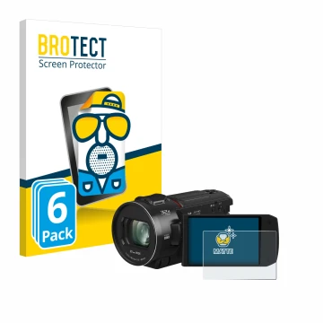 Front side of a product packaging with the brand logo BROTECT. Next to it is the device Panasonic HC-VX3 shown with the corres