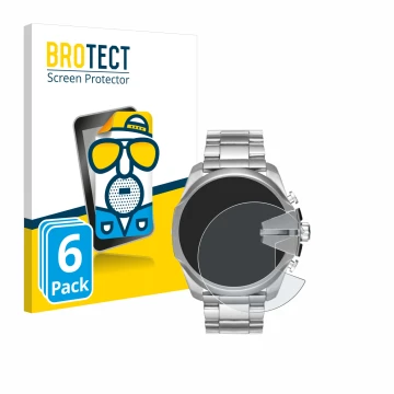 Front side of a product packaging with the brand logo BROTECT. Next to it is the device Diesel Mega Chief DZ4417 shown with th