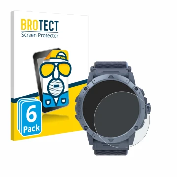 Front side of a product packaging with the brand logo BROTECT. Next to it is the device Coros Vertix 2S shown with the corresp