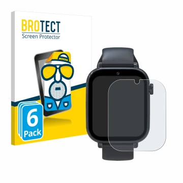 Front side of a product packaging with the brand logo BROTECT. Next to it is the device Forever Kids Smartwatch shown with the