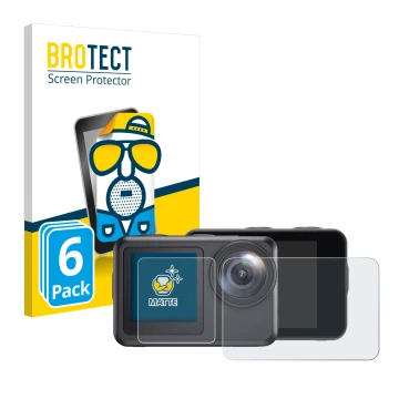 Front side of a product packaging with the brand logo BROTECT. Next to it is the device Akaso Brave 7 LE shown with the corres