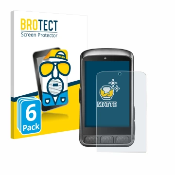 Front side of a product packaging with the brand logo BROTECT. Next to it is the device Wahoo Elemnt ACE shown with the corres