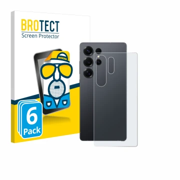 Front side of a product packaging with the brand logo BROTECT. Next to it is the device Samsung Galaxy S25 Ultra (Back) shown 