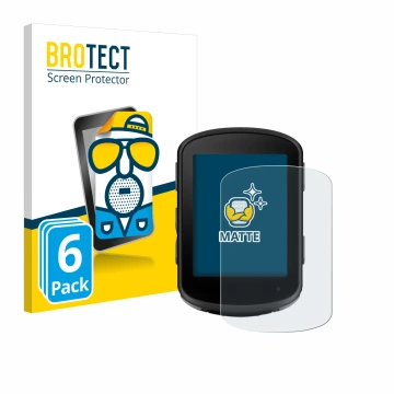Front side of a product packaging with the brand logo BROTECT. Next to it is the device Garmin Edge 540 Solar shown with the c