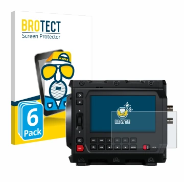 Front side of a product packaging with the brand logo BROTECT. Next to it is the device Blackmagic Design Pyxis 6K 4