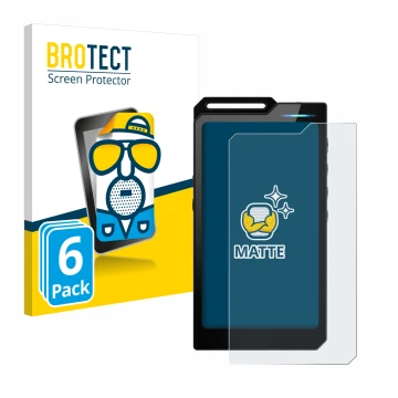 Front side of a product packaging with the brand logo BROTECT. Next to it is the device Hiby R4 shown with the corresponding s