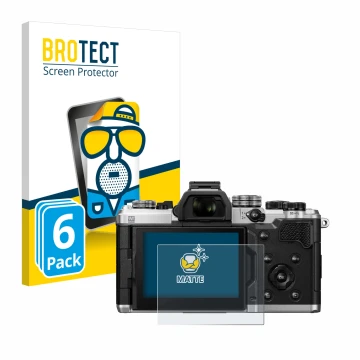 Front side of a product packaging with the brand logo BROTECT. Next to it is the device OM System OM-3 shown with the correspo
