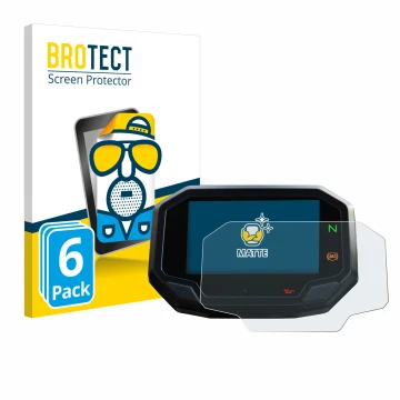 Front side of a product packaging with the brand logo BROTECT. Next to it is the device Kawasaki Versys 650 2022+ shown with t