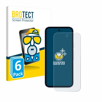 Front side of a product packaging with the brand logo BROTECT. Next to it is the device Google Pixel 9a shown with the corresp