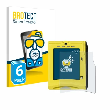 Front side of a product packaging with the brand logo BROTECT. Next to it is the device Nayax VPOS TOUCH shown with the corres