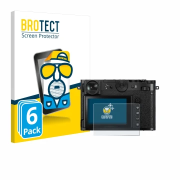 Front side of a product packaging with the brand logo BROTECT. Next to it is the device Fujifilm GFX 100RF shown with the corr