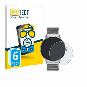 Front side of a product packaging with the brand logo BROTECT. Next to it is the device Pireware Slim Smartwatch shown with th