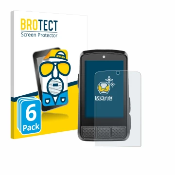 Front side of a product packaging with the brand logo BROTECT. Next to it is the device Wahoo Elemnt Bolt 3 shown with the cor