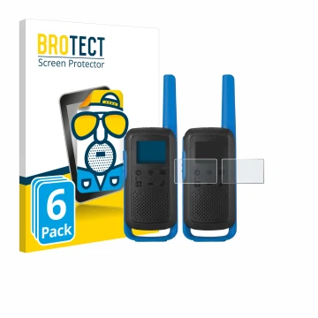 Front side of a product packaging with the brand logo BROTECT. Next to it is the device Motorola TALKABOUT T62 shown with the 