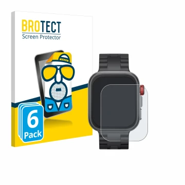 Front side of a product packaging with the brand logo BROTECT. Next to it is the device Huawei Watch Fit 4 Pro shown with the 