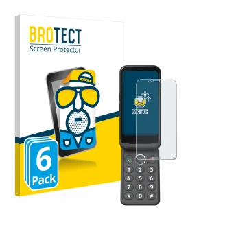 Front side of a product packaging with the brand logo BROTECT. Next to it is the device Doro Aurora A20 shown with the corresp
